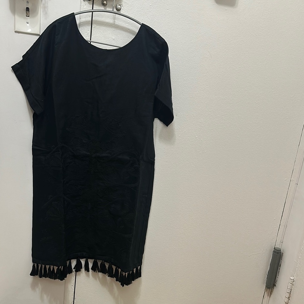Madewell Black embroidered Tassel Hem Dress